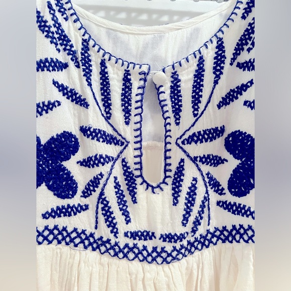 Stunning Urban Outfitters Mama Mia Embroidered white and blue lined dress - Picture 5 of 9